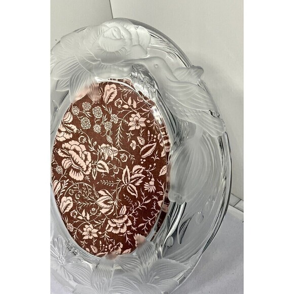 Crystal Clear Signature Frosted Hummingbirds Oval 4.5x6 Frame RIBBONED BACKSTAND - Picture 2 of 15
